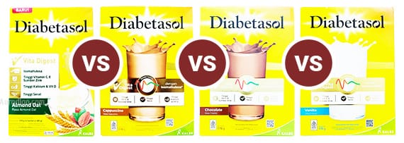 Diabetasol Almond Oat Versus Cappuccino Versus Chocolate Versus Vanilla