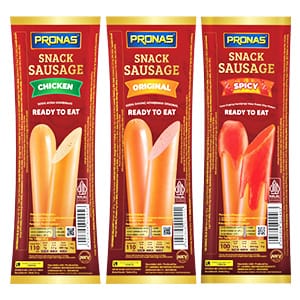 Pronas Snack Sausage Varian Rasa Original, Chicken, dan Spicy 65 gram.
